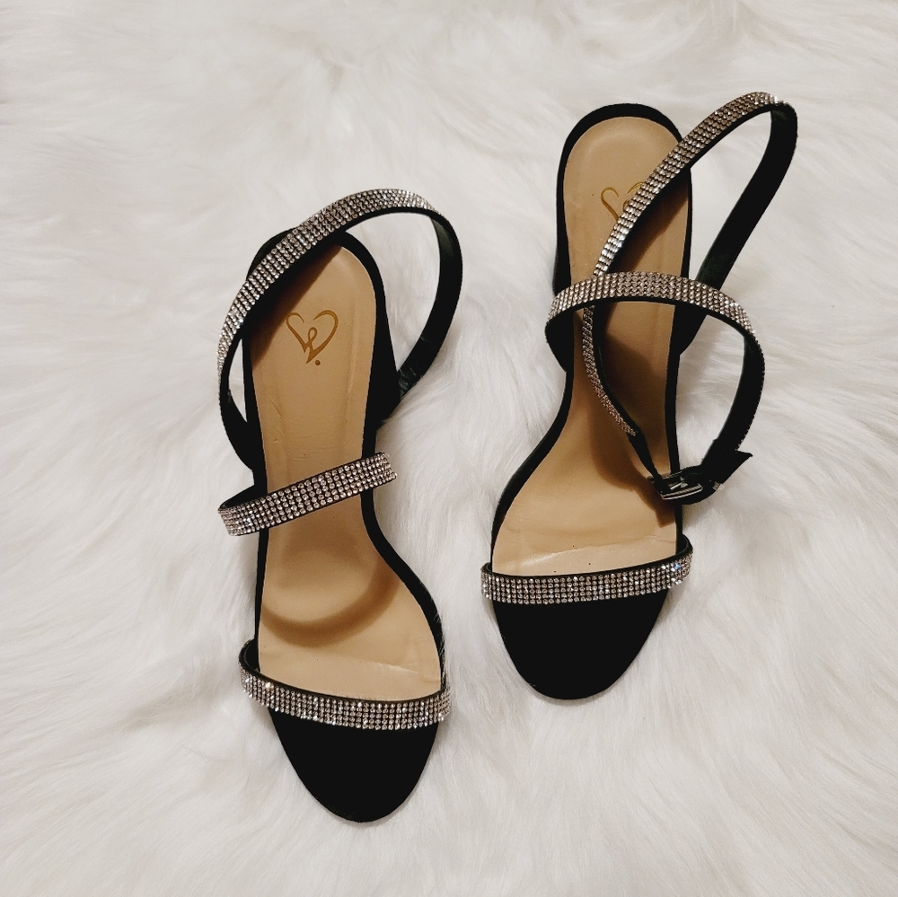 GLAM FAUX SUEDE RHINESTONE BLOCK HEELS SZ 8 1/2
